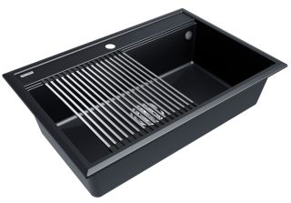 Комплект Paulmark: мойка Stepia 80 и ролл-мат Step PM117551-BLM+R375-BS чёрный металлик/брашированная нержавеющая сталь