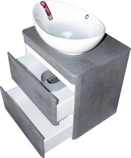 Тумба подвесная под раковину Style Line "Атлантика 80" СС-00002283  Люкс бетон темный, (2 ящ.), со столешницей МДФ, PLUS