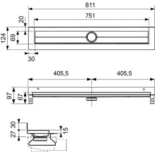 TECE Дренажный канал для пристенного монтажа 600801 Seal System 80 см