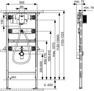 Tece Инсталляция U2 для писсуара, высота 1120 мм 9320013
