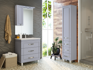 Зеркальный шкаф с подсветкой Misty Терра 70см левый серый