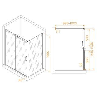 Душевой уголок RGW TO-44-1B (TO-14B + Z-060-2B) 020744140-14 140x100см чёрный