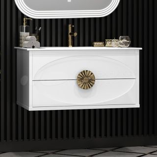 Тумба Ибица 90, подвесная, цвет белый/золото