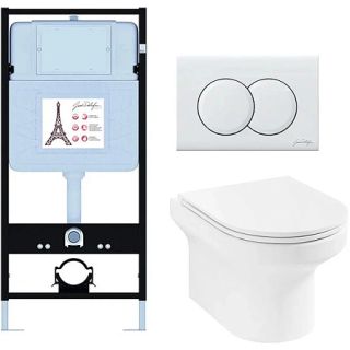 Унитаз c инсталляцией Jacob Delafon Elite E21743RU-00 сиденье тонкое микролифт, клавиша белый глянец