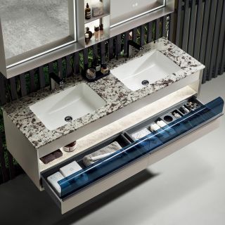 Комплект мебели для ванной Black&White Gravity V-2432 Unihopper drawers Marble 2-hole mirror LED Anti-fog