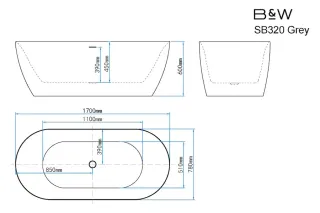 Акриловая ванна Black&White Swan 320SBGR  Серая матовая