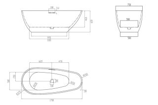 Ванна из искусственного камня ABBER Dortmund AM9911BW 170x75см чёрно-белый матовый