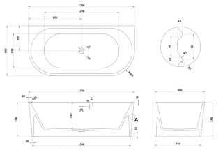 Ванна из искусственного камня ABBER Stein AS9652 170x80см белый матовый