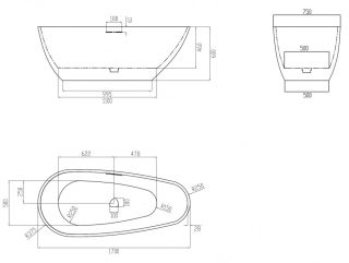 Ванна из искусственного камня ABBER Dortmund AM9911B 170x75см чёрный