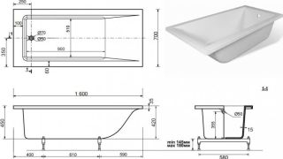 Ванна из искусственного мрамора Aquanet Bright Stone 332876 160x70 см