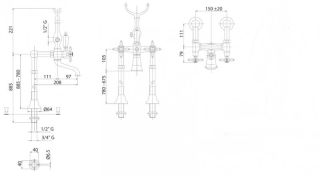Напольный смеситель для ванны, золото Cezares NOSTALGIA-VDP-03/24-M