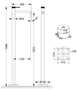 Смеситель для раковины напольный Vincea Rim VFBF-2R1BG, однорычажный, брашированное золото
