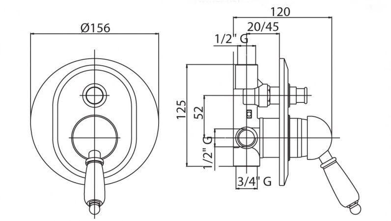 Встраиваемый однорычажный смеситель для душа с переключателем, золото Cezares VINTAGE-VDIM-03/24-Sw