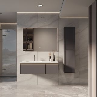 База под раковину Vincea Elise 1200 подвесная, левая, 2 выкатных ящика soft-close, серый матовый