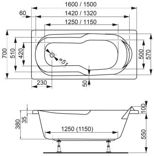 Акриловая ванна VagnerPlast Nymfa VPBA167NYM2E-04 160x70см белый