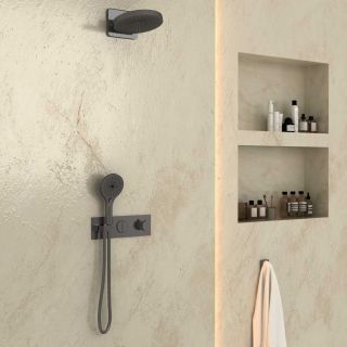 Душевой комплект Vincea VSFW-422TI1GM встраиваемый, термостатический, двухрежимный, вороненая сталь