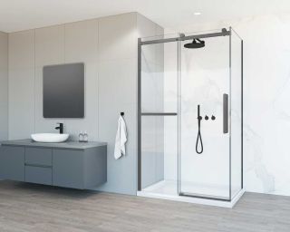 Душевой уголок Vincea Como Soft VSR-1CS9013CLGM, 1300*900, вороненая сталь, стекло прозрачное