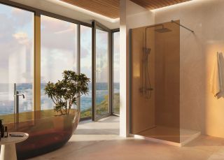 Душевая перегородка Vincea Walk-In VSW-1H100GSGM, 1000*2000, вороненая сталь, стекло янтарь