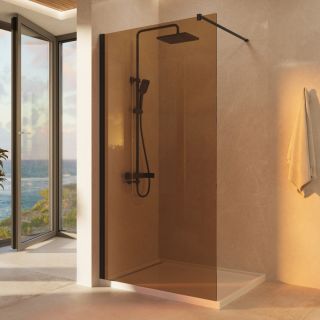 Душевая перегородка Vincea Walk-In VSW-1H900GSB, 900*2000, черный матовый, стекло янтарь