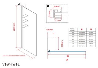 Душевая перегородка Vincea Walk-In VSW-1HWS600CLGM, 600*2000, вороненая сталь, стекло прозрачное