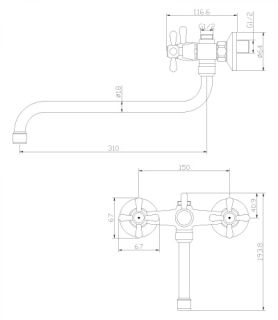 Смеситель для ванны и душа Rossinka Y02-82 Хром