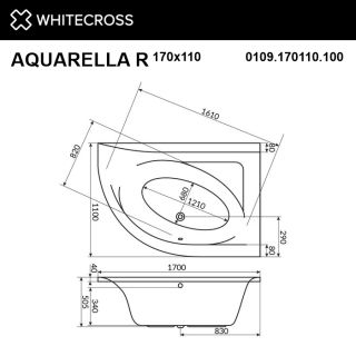 Гидромассажная ванна WHITECROSS Aquarella 0109.170110.100.NANO.GL правая 170x110 см Nano золото