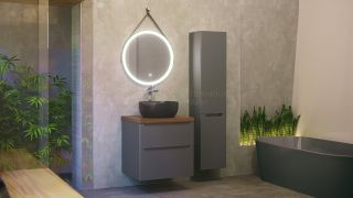 Зеркало круглое Jorno Wood 60, с подсветкой, кожаный ремень